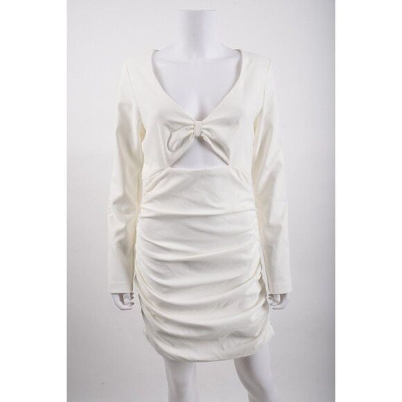 Zara Womens Dress Cut Out Mini Ruched White L Large Draped V-Neck 8680/318 NWT - Picture 1 of 6